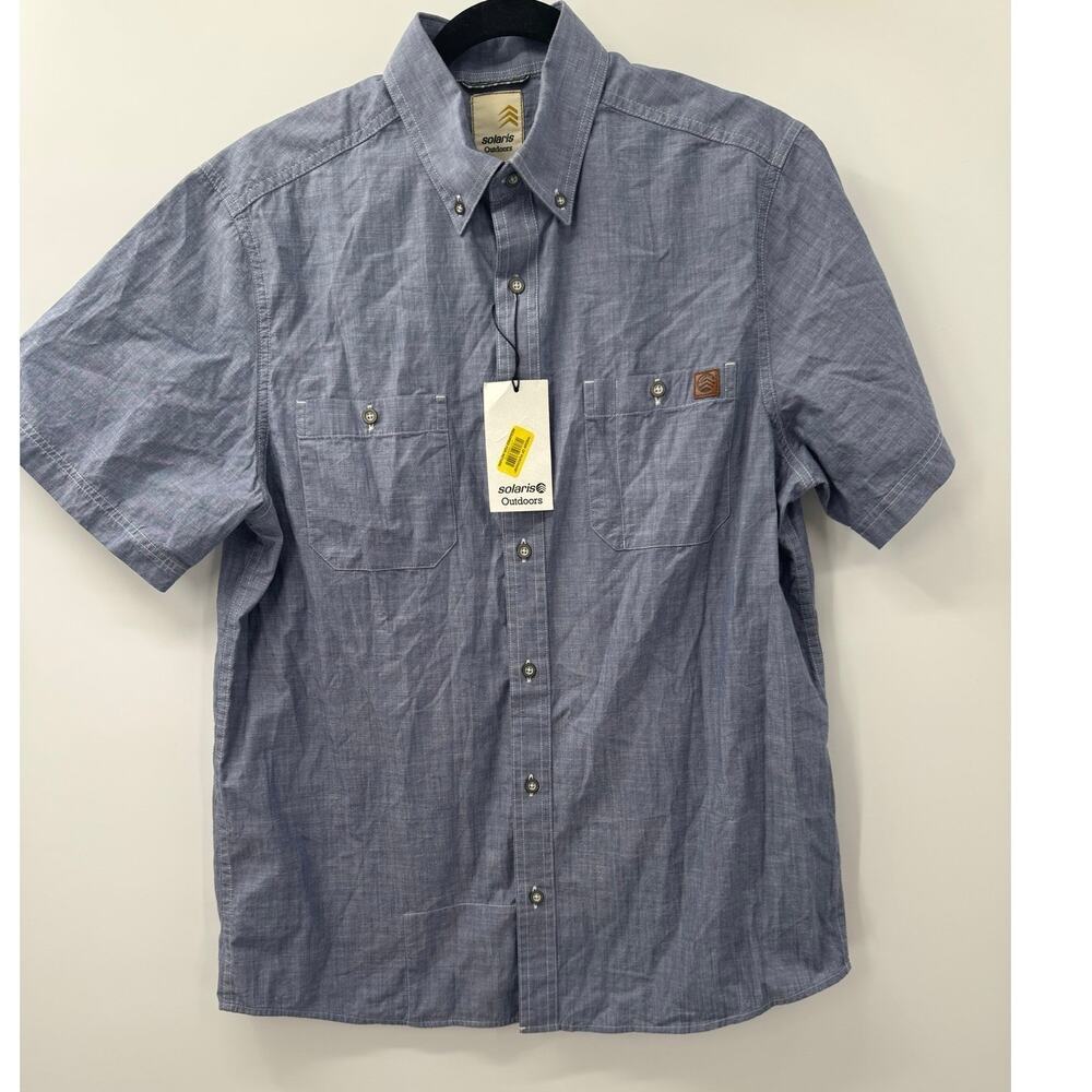Solaris Outdoors Men's Blue Casual Medium‎ Short Sleeve Cotton Button Up Shirt